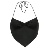Summer Sexy Backless Crop Top Women Ruched Sleeveless Halter Cami Tops Tees Black Fashion Spaghetti Strap