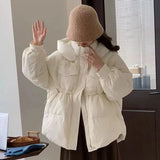Korean Version Sweet Short Down Jacket Female 2024 Winter New Fashion Draw Rope Design Sense White Duck Down Add Thick Coat-Outfit