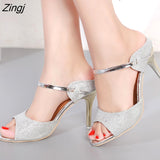 Women Sandals Fashion Beautiful High Heels Sandals Silver Golden Thin Heel Ladies Summer Shoes Plus Size 41 42
