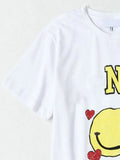 vintage chic smiley print T-shirt women 2022 summer short sleeve round neck cotton cozy tees casual tops female