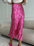 Pink Printed Satin Midi Straight Skirt- Outfit