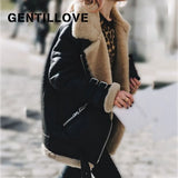 Suede Leather Jackets Female Faux Shearling Sheepskin Coats Autumn Winter Lambs Wool Short Motorcycle Coats