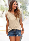 New Summer Solid Sexy Tassel Short Sleeve Women's Tops T Shirt 2021 Fashion Casual O Neck Loose Ladies T Shirt Plus