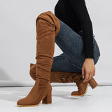 Zingj New Over-The-Knee Boots Soft Face Natural Wrinkle Thick Heel Outdoor Street T Table Women's Boots 35-42 Yards Count-Outfit