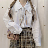 Kawaii White Shirts Women Autumn Long Sleeve Japan Cute Preppy Style Students Casual Soft Girl Vintage JK Blouse