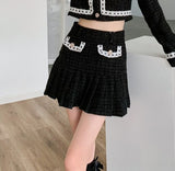 Tweed Two Piece Sets Womens Outifits Black Wool Blends Crop Jacket And Mini Skirt 2 Piece Sets Ladies Suit