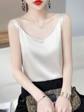 New Women's Suspender Silk Vest Bottoming Shirt Temperament All-Match Solid Color Outer Wear Wide Shoulder Strap