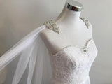 Veil Rhinestone Appliques on Shoulders__ 108"W X 120" (3 Meter) Long, Bridal Shoulder Veil In White, Ivory