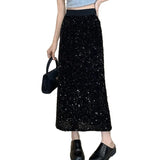 Micro-Fat Mm2025 Spring New High-Waisted Bright Split-Dress Woman This Year's Popular A-Word Long