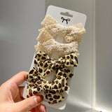 Pcs/set Cotton Linen Leopard Print Hair Bows With Clip For Girls Plaid Hair Clips Barrettes Hairpins Headwear Hair