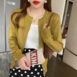 Zingj Season New Knit Cardigan Coat Korean Version Thin Thin Round Collar Long Sleeve With Sweater Black Jacket-Outfit