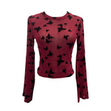 Real Shooting Spice Girl Butterfly Shiny Shiny Mesh Yarn Long-Sleeved T-Shirt Horn Sleeve Short Repair Body Jacket