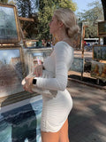 with Me Square Collar Long Sleeve Bodycon Sexy Mini Women Dresses 2022 Summer Party Club Elegant Robe Dress for
