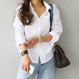 White Women Shirt Fashion Long Sleeve Casual Turn Down Collar Female Blouse Loose Pocket Button Office Ladies Elegant