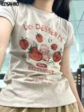 Aesthetic Summer New Cartoon Strawberry T-shirts Harajuku Short Sleeve Loose OCasual Tops Women O Neck All Match Casual