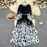 Zingj New Women's Dress Oversized Skirt Print Pleated Waist Lace Holiday