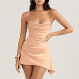 Sexy Satin Fishbone Pleated Backless Strapless