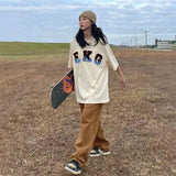 Embroidery Woman Tshirts High Street Harajuku Retro Y2k Top Loose Casual All-match Thin Y2k Aesthetic Clothing