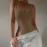 Zingj Style 2024 Summer Women's Solid Color Slim U-Neck Sleeveless Vest Jumpsuit-Outfit