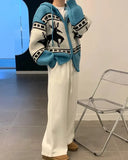 Deer Jacquard Hooded Knitting Zipper Cardigan- Outfit