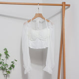 Fang Collar Leak Collar Collar Collar Short Shirt 2023 Spring Dress New Lantern Long-Sleeved Collar With Hanging Neck Shirt Women's Top