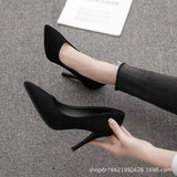 Heel Velvet Black Working Shoes Fine 42 Mouth Work Spring And Autumn 2025 Shallow Professional Code Pointy New High Heels