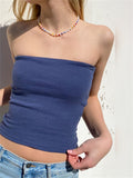 Women Sexy Strapless Tube Tops Off Shoulder Sleeveless Bustiers Crop Tops Y2K Backless Slim Fit Tank Vest