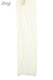 Women New Y2K Knitting Hollow Apricot Elegant Two Pieces Sets Flower Halter Neck Short Vest&Hem Slitted Mermaid