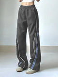 Vintage Striped Piping Baggy Sweatpants- Outfit