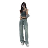 Thin Straight Jeans 2025 New Women's Summer Silk Pants Feel Small Ice Silk Wide Leg