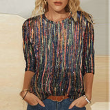 Women Round Neck Sexy Shirts Fashion 2022 New Printing Office Lady Top Blusa Fashion Autumn Spring 3/4 Sleeve Pullovers