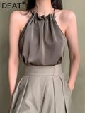 O-neck Collar Solid Sleeveless Top Women Chiffon Hanging Neck Off Shoulder T-shirt Women 2023 Autumn And Summer