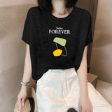 Shoulder Short-Sleeved T-Shirt Lady Loose Summer New Bamboo Festival Cotton Age-Red-Down Shirt Fashion Casual