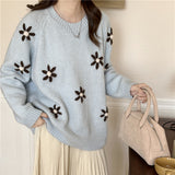 Zingj Winter New Style Korean Is Loose Languid Lazy Wind Knit Jacket Sen Is Restoring Ancient Ways Handmade Flower Embroidery Head Sweater Female-Outfit