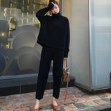 Sweater Pants Knitted 2 Pieces Set Turtleneck Pullovers & Elastic Waist Pants Women Sweater Sets 2020 Autumn Knitted