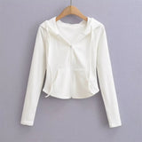 Zingj Fashionable Women's Autumn And Winter Style Velvet Hooded Zipper Cardigan Slim To Show Thin Finger Sweater Short