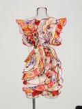 High-End Women's Sexy Dew Back-To-Back Dress Skirt Short Dress High-End Fine Print Dress Dress