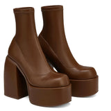 Blue Short Boots Women Thick And 2025 Spring And Autumn Cowboy High Heel Boots Frosted Leg Elastic Boots Large Size Women's