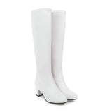 Fashion Zipper Knee High Boots Women Soft Pu Leather Thick High Heels Long Boots Autumn Winter Woman Shoes Size