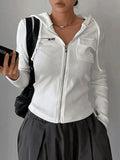 White Zip-Up Hooded Cropped Knit Top- Outfit