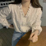 Shirts Women Spring Womens Outwear Lace-edge Elegant Princess Retro Solid All-match Daily Date Party Fashion Ulzzang