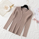 2021 Autumn Winter Button V Neck Sweater Women Basic Slim Pullover Women Sweaters And Pullovers Knit Jumper Ladies