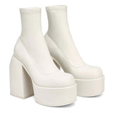 Blue Short Boots Women Thick And 2025 Spring And Autumn Cowboy High Heel Boots Frosted Leg Elastic Boots Large Size Women's