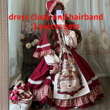 Christmas Lolita Dress Kawaii Women New Year 2024 Sweet Lace Ruffle Patchwork Puff Long Sleeve Red Princess