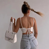 Black 2022 Spring Summer Women Bandage Backless Ruched V Neck Slim Crop Camis Fashion Sexy Club Y2k Party Vest Top