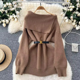 Zingj Fan High Sense Sweater 2024 Winter Belt Waist Versatile Shoulder Lapel Show Thin Chic Knit