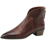 Zingj New Pointed Brown Vintage Martens Women's British Style V Mouth Ankle Boots Women's Thick Heel Short