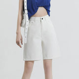 Waisted Denim Shorts Women Summer Korean Fashion Y2k Bottoms White Retro Blue Black Jeans Knee Length Female Jean