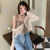 Thin Ruffles Tops Women Sunscreen Blouses Vintage Breathable Cropped All-match Basic Slim Tender