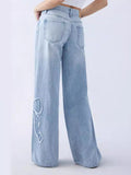 New Embroidered Side Brim Butterfly Jeans Women's High Street Design Spicy Girls' Loose Straight
